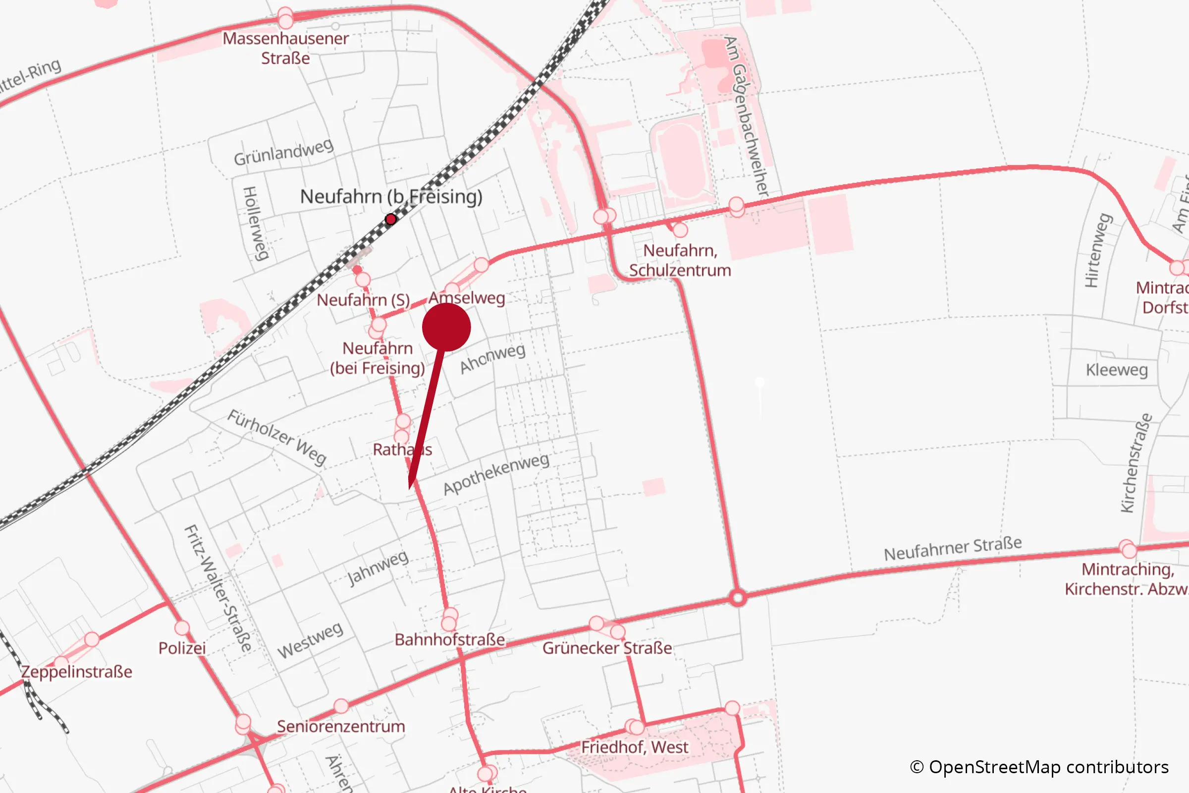 Lage der Kampfsportschule Dragon & Tiger in der Bahnhofstr. 23 a-b in Neufahrn bei Freising