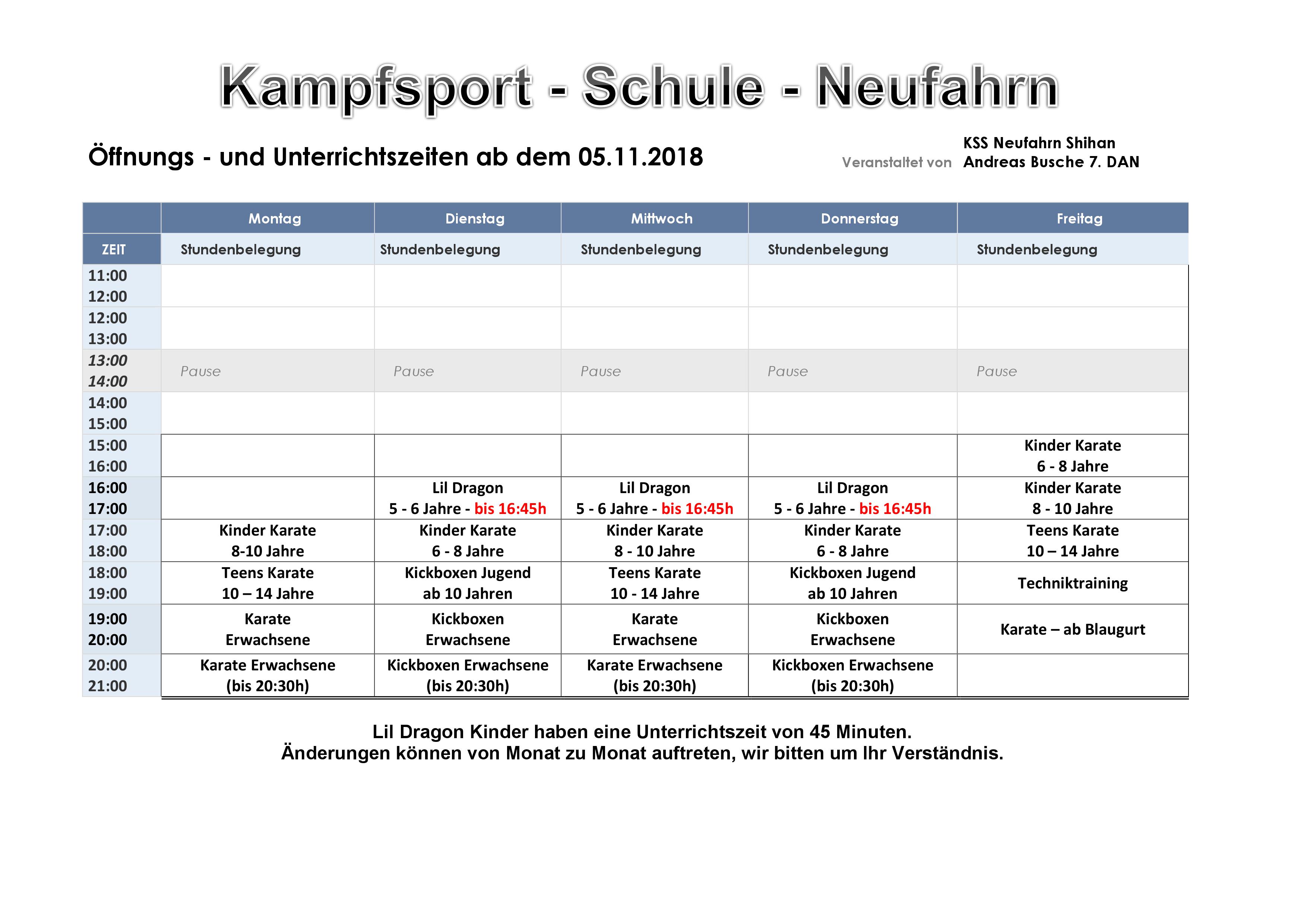 Trainingsplan - Kampfsport-Schule Neufahrn